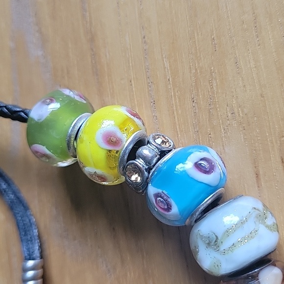 Pandora Black Leather cord necklace with beads. - Picture 5 of 6